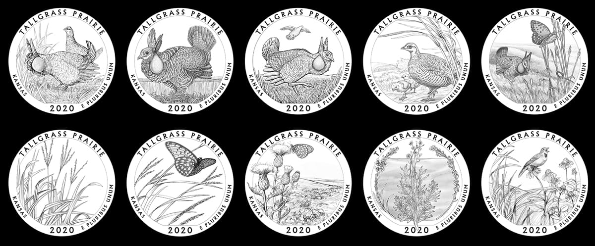 Candidate designs for new 2020 Tallgrass Prairie National Preserve Quarter