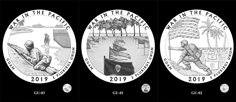 Candidate designs for new 2019 War in the Pacific National Historical Park Quarter