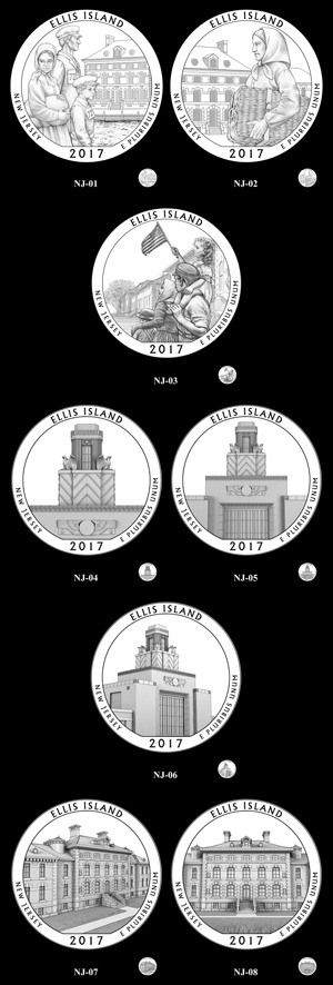 Candidate designs for the 2017 Ellis Island National Monument quarter