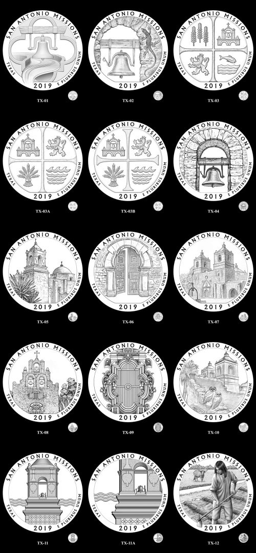 Candidate Designs for new 2019 San Antonio Missions National Historical Park Quarter