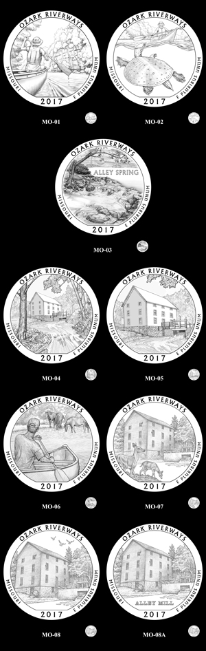 Candidate designs for the 2017 Ozark National Scenic Riverways quarter