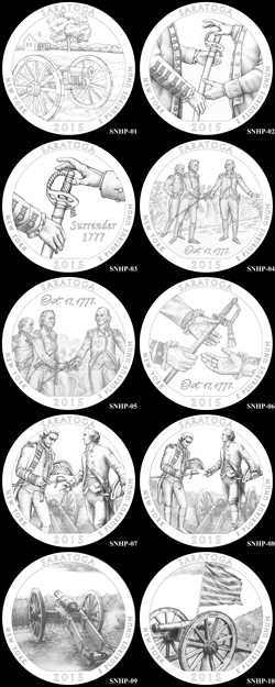 U.S. Mint art for ten contending designs for the 2015 Saratoga National Historical Park quarter