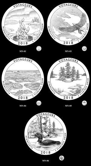 Candidate designs for the new 2018 Voyageurs National Park quarter